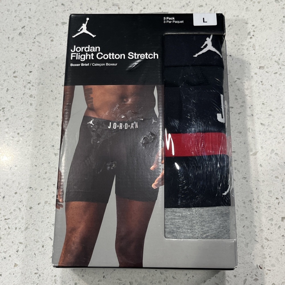 Jordan Flight Cotton Stretch Boxer Briefs 3 Pack Mens Large Gray Red Black